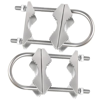 MOOKEERF Double Antenna Mast Clamp - 2 PCS Antenna Pole Mount Bracket V Jaw Block with U Bolts,Heavy Duty Mast Mount Bracket Kit