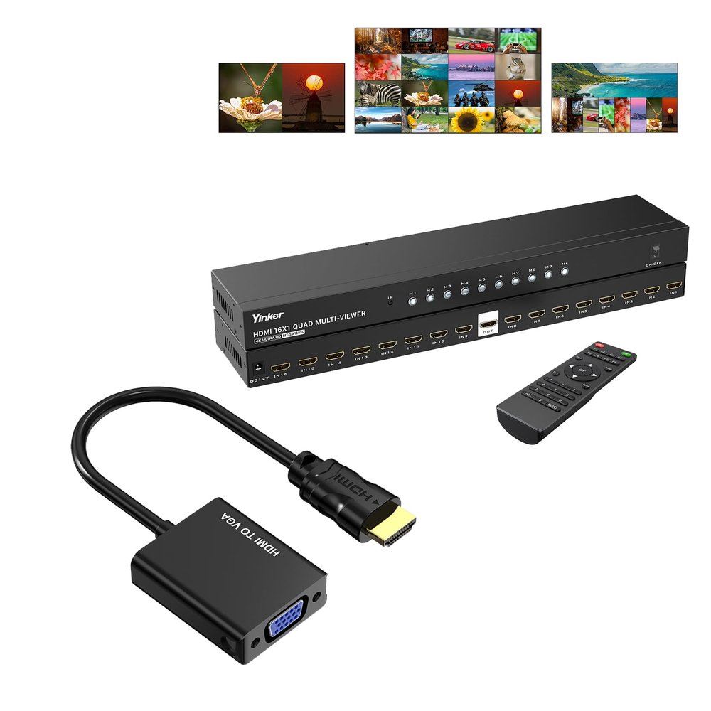 4K HDMI Quad Multiviewer 161 + Yinker HDMI to VGA Adapter