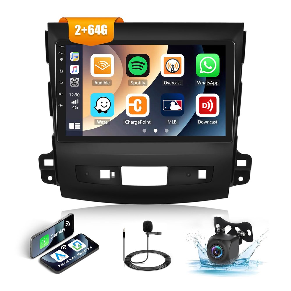 2G+64G Car Stereo Radio for Mitsubishi Outlander 2006-2012 with Wireless CarPlay Android Auto GPS Navigation Head Unit 9" Touch Screen Android 13 Car Radio with WiFi Bluetooth FM RDS HD Backup Camera