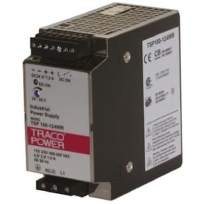 TRACO POWER TSP 180-124 WR Power Supply, AC-DC, 180W Switch Mode DIN Rail Panel Mount,24V dc,7.5A