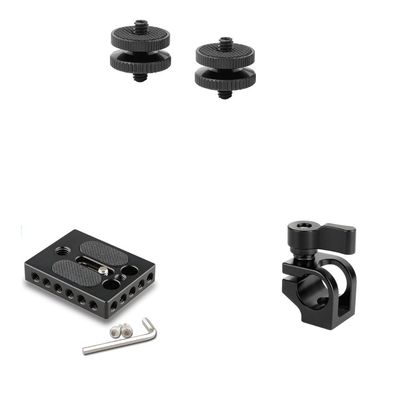 CAMVATE 1/4"-20 Male Thread Screw + 15mm Single Rod Clamp + Camera Baseplate with 1/4" & 3/8" Thread