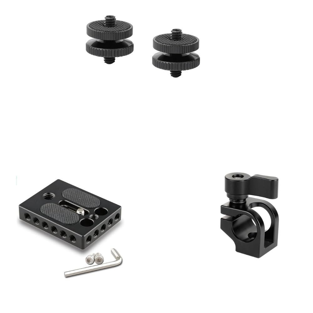 CAMVATE 1/4"-20 Male Thread Screw + 15mm Single Rod Clamp + Camera Baseplate with 1/4" & 3/8" Thread