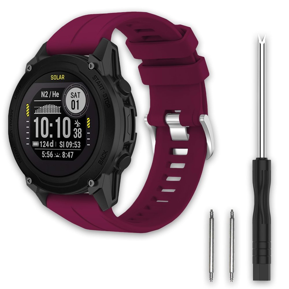 TopPerfekt Sport Bands Compatible with Garmin Descent G1 Solar Watch Band, Soft Silicone Adjustable Watch Strap Replacement for Garmin Descent G1 Solar/Descent G1-Wine Red