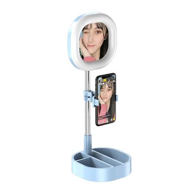 Ringlight Flashes Selfie Light with Makeup Mirror Phone Holder 3 Color Modes 11 Brightness Telescopic Stand Compatible with Desk Makeup YouTube Makeup Ring Light (Color : Black) (Blue)