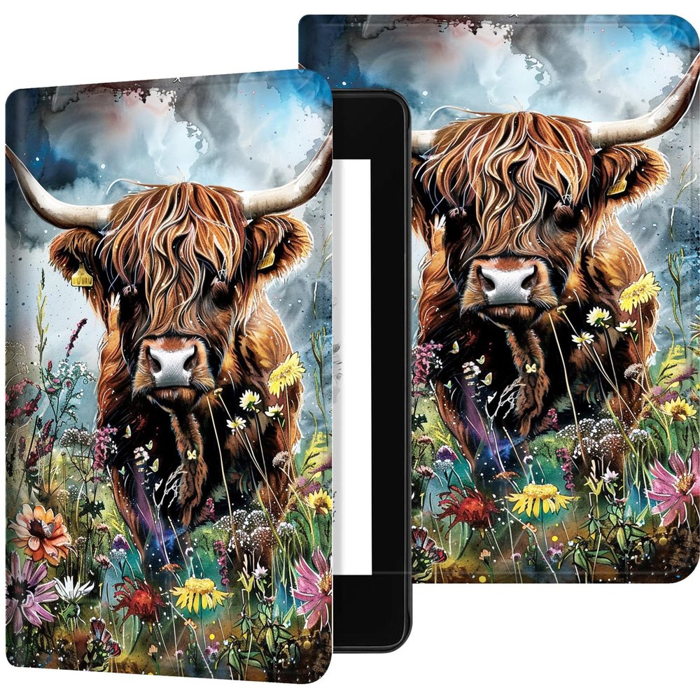 Case for 6" Kindle Paperwhite (10th Generation,2018 Release),PU Leather Kindle Paperwhite 2018 Case, Adjustable Stand with Auto Sleep/Wake Smart Cover Kindle 2018 Paperwhite Case, Flowers Cow