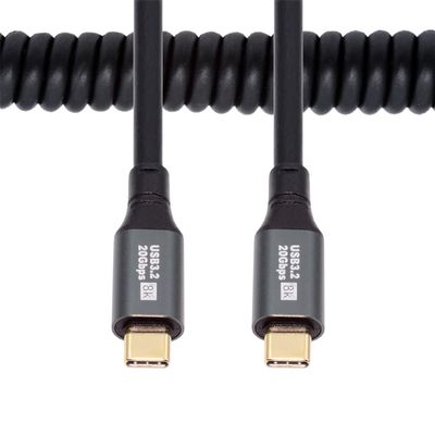 NFHK Stretch Coiled USB-C USB4 Cable 20Gbps 100W 8K for Laptop Keyboard Tablet Type-C Male to Male Cable Power & Data 150cm