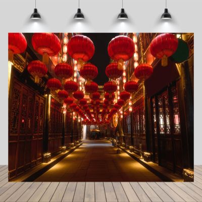 chnywork 12x8ft China Vintage Street Backdrop Asia Chinese Lunar New Year Red Lanterns Wooden Building Night View Background Asian China Travel Party Decor Photo Studio Booth Props Wallpaper