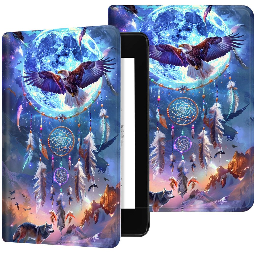 Case for 6" All-New Kindle (11th Generation, 2022 Release), Slim PU Leather Kindle 2022 E-Reader Adjustable Stand, with Auto Sleep/Wake Smart Cover for Amazon Kindle Case 6 inch, Moon Hawk Wolf