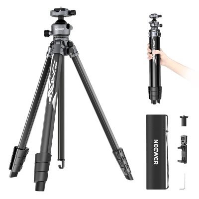 NEEWER LITETRIP LT07 61" Aluminum Travel Tripod for Camera w Pan Tilt Low Profile Ball Head, Arca QR Plate Compatible with PD Tripod Plate, Dual Center Axis, Phone Holder, Max Load 22lb