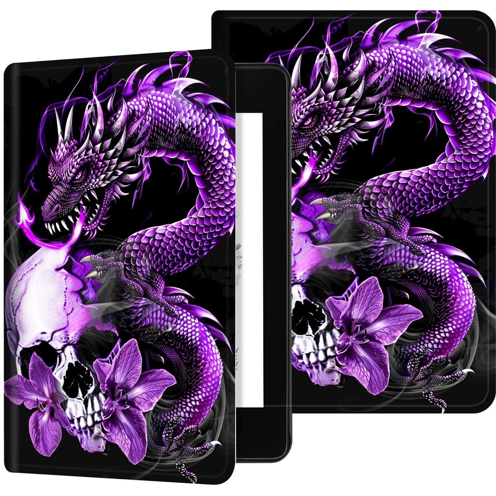 Case for 6" All-New Kindle (11th Generation, 2022 Release), Slim PU Leather Kindle 2022 E-Reader Adjustable Stand, with Auto Sleep/Wake Smart Cover for Amazon Kindle Case 6 inch, Purple Dragon Skull