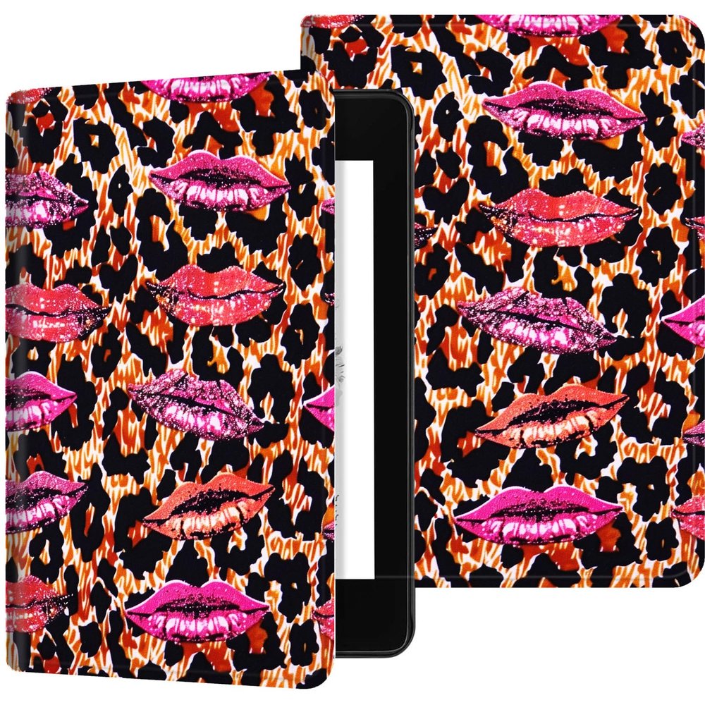 Case for Kindle Scribe 1st Generation (10.2 inch,2022 Release), PU Leather Kindle Scribe Folio Adjustable Stand, with Auto Sleep/Wake Smart Cover for 10.2 Amazon Kindle Scribe, Leopard Lips
