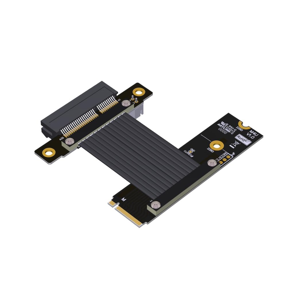 ADT-Link Pcie 4.0 M.2 Nvme to x4 Extension Flat Riser Cable Corner 90 Degrees Ful Speed for PCIE 4X SSD RAID, LAN, GPU, Capture Card Extender (M42UF, 50cm)