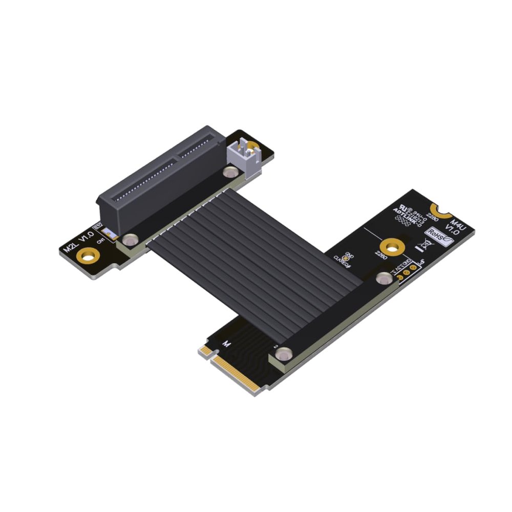ADTLINK Pcie 4.0 M.2 Nvme to x4 Extension Flat Riser Cable Corner 90 Degrees Ful Speed for PCIE 4X SSD RAID, LAN, GPU, Capture Card Extender (M42UL, 15cm)