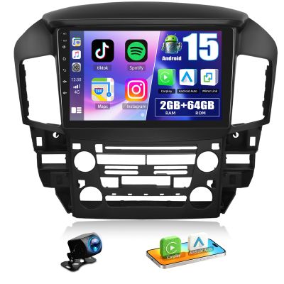 2+64G for Lexus RX300/Toyota Harrier 1997-2003 Android 15 Car Stereo Wireless CarPlay Android Auto Mirror Link Radio, 9 inch Touch Screen with Bluetooth GPS WiFi FM/RDS SWC+AHD Backup Camera