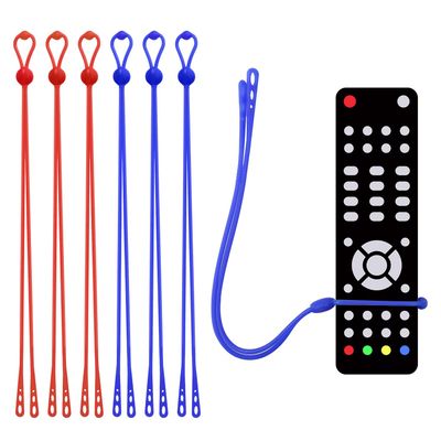 6pcs Silicone Remote Pigtail, Blue & Red Adjustable Remote Control Tether Handheld TV Remote Locator Leash for Apple LG Samsung Sony