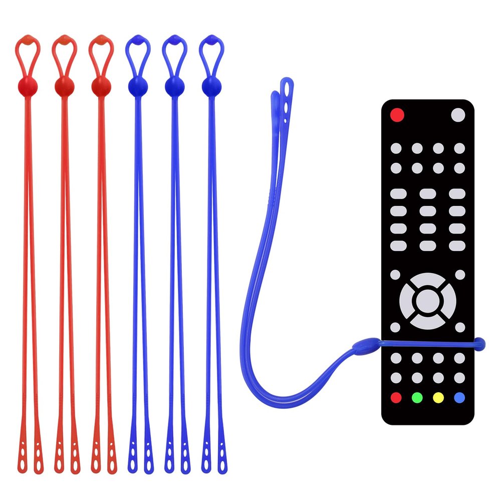 6pcs Silicone Remote Pigtail, Blue & Red Adjustable Remote Control Tether Handheld TV Remote Locator Leash for Apple LG Samsung Sony