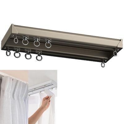 Heavy-Duty Curtain Conjoined Double Track Ceiling Mounting Aluminium Alloy Curtain Rails, Room Divider Track, Curtain Track Ceiling Mount Heavy Duty Curtain Tracks Rods System ( Color : Champagne , Si