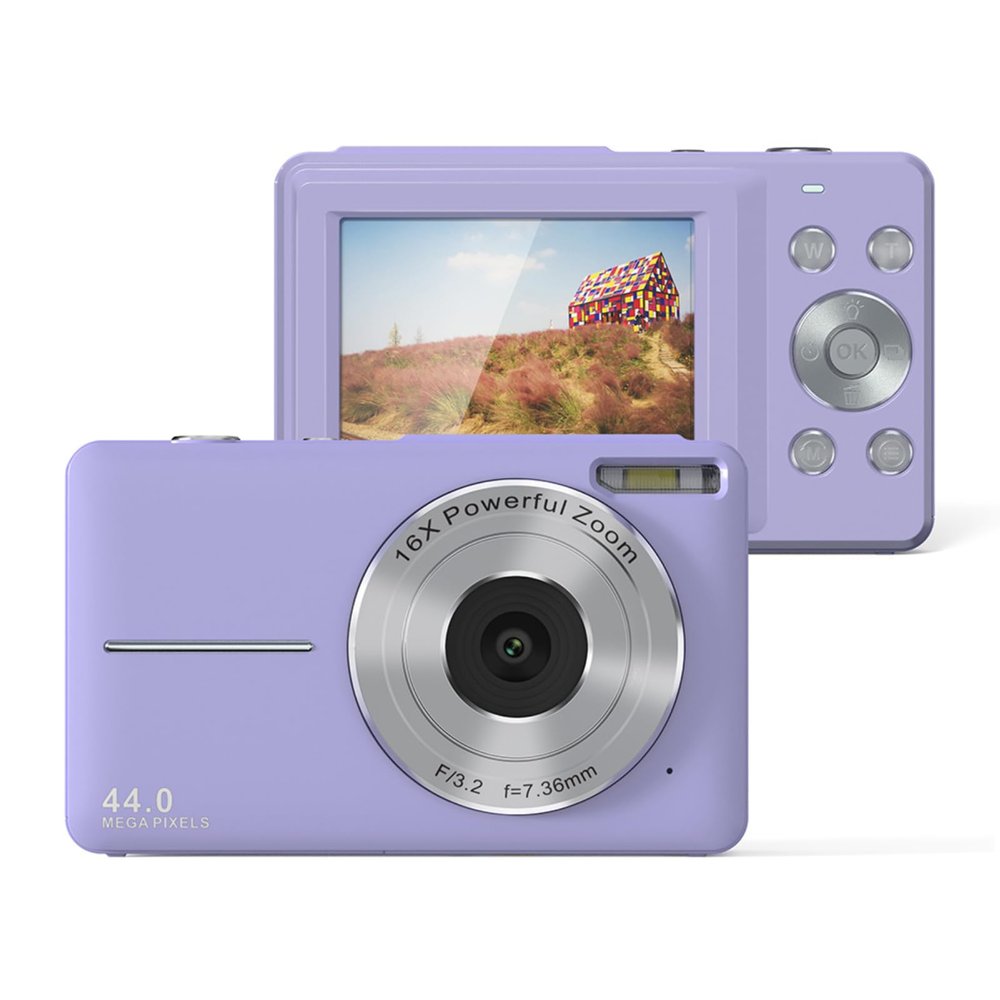 DirectNine Basics Digital Camera 1080P, Digital Point and Shoot Camera with 16X Zoom Anti Shake, Compact Small Travel Camera for Boys Girls Teens Gift Vlogging, 44MP (Violet), US Plug