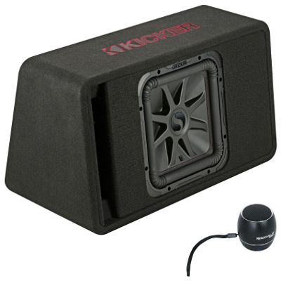 Audiosavings Bundle: (1) KICKER 45VL7R122 L7R 12" Subwoofer+Trepezoidal Vented Sub Box Enclosure Bundle With (1) Rockville RPB2-BLACK Handheld Wireless Portable Bluetooth Speaker Great Sound (2 items)