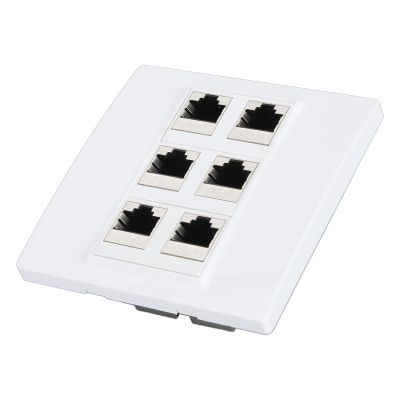 Zunate Cat6 Ethernet Wall Plate, 6-Port Female to Female Keystone Jack Panel, Detachable for Easy Installation, Fits Standard Outlet Boxes, for Home & Office Network (86x86mm)