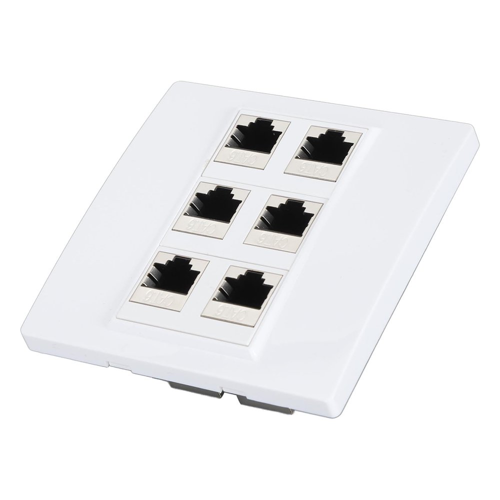 Zunate Cat6 Ethernet Wall Plate, 6-Port Female to Female Keystone Jack Panel, Detachable for Easy Installation, Fits Standard Outlet Boxes, for Home & Office Network (86x86mm)