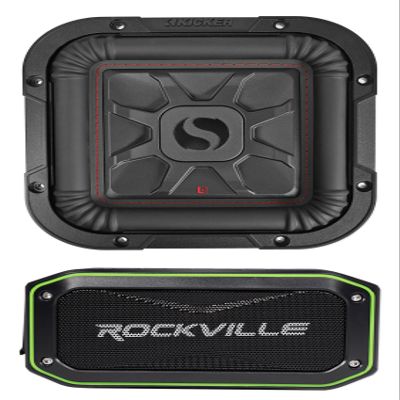 Audiosavings Bundle: (1) Kicker 46L7T82 8" 700 Watt L7T Car Subwoofer, Solo-Baric Sub L7T82 Bundle with (1) Rockville Rock Anywhere Waterproof Portable Bluetooth Speaker+TWS Stereo Linking (2 Items)