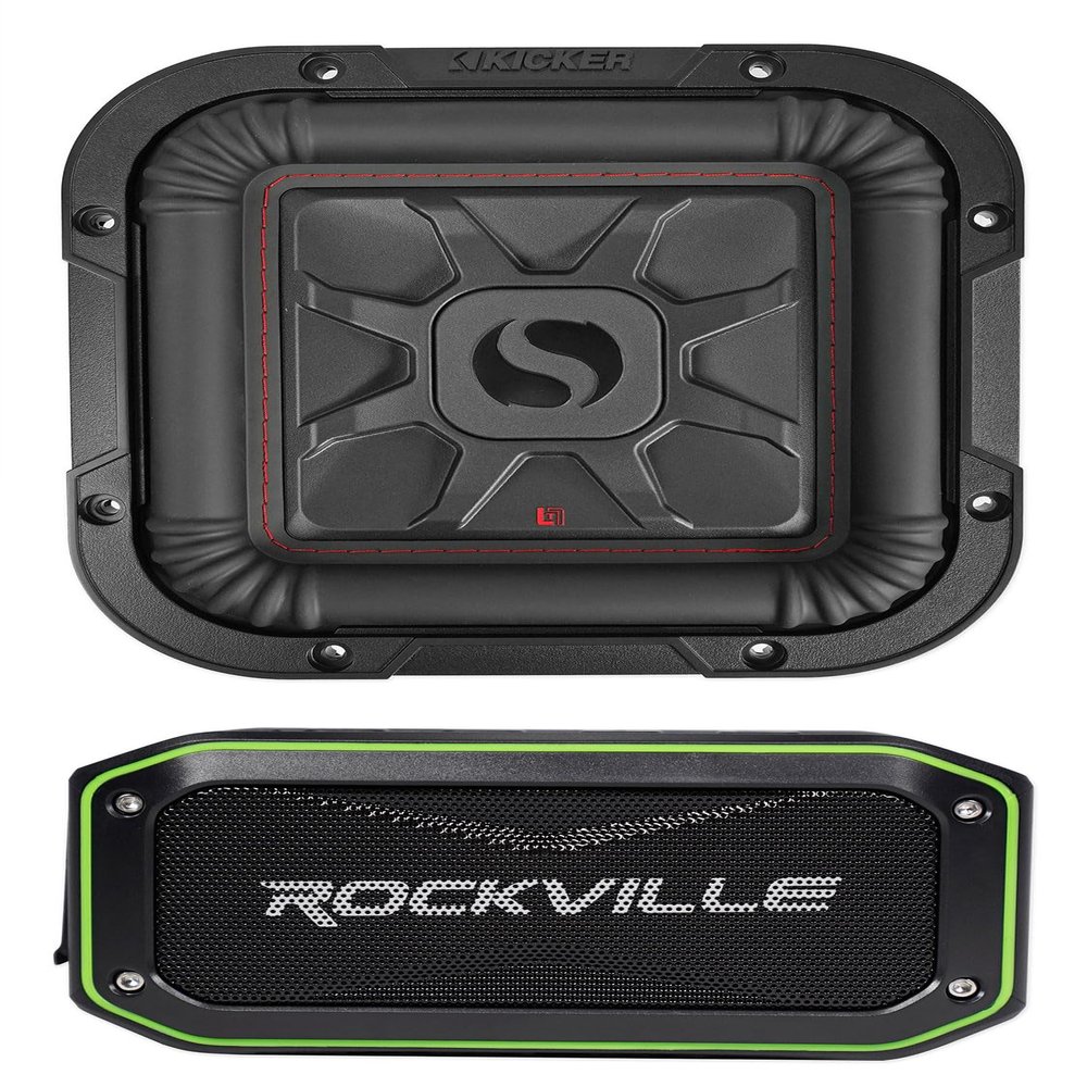 Audiosavings Bundle: (1) Kicker 46L7T82 8" 700 Watt L7T Car Subwoofer, Solo-Baric Sub L7T82 Bundle with (1) Rockville Rock Anywhere Waterproof Portable Bluetooth Speaker+TWS Stereo Linking (2 Items)