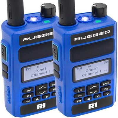 Rugged Radios 2-Pack Two Way Handheld Radio Walkie Talkie for Business Schools Churches Construction - Features Long Range Dual Band VHF UHF and Rechargeable Battery