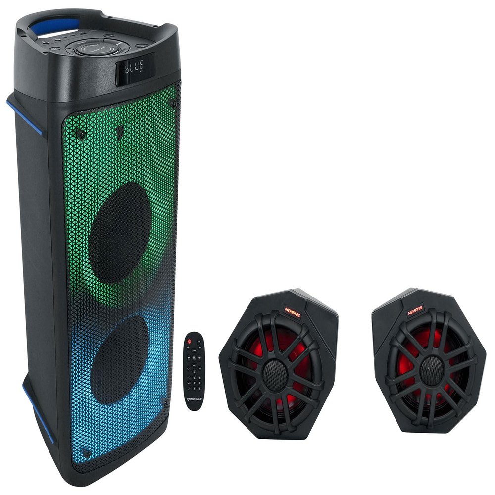 Audiosavings Bundle: (2) Memphis Audio CANAMX365FE 75w RMS LED Speaker Pods for 2017+ Can Am X3 Bundle with (1) Rockville BASS Party 65 1200w Battery Powered LED Bluetooth Speaker Mic Input (4 Item)
