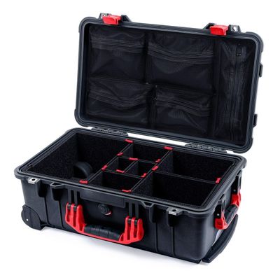 ColorCase Pelican Protector 1510 Carry-on Case Black - Medium Size Waterproof Case with TrekPak Divider System & Mesh Lid Organizer - Red Handles & Latches