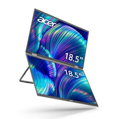 acer PD193Q 18.5 FHD 1080P Foldable Dual-Screen Portable Monitor | Adaptive-Sync | Auto Pivot, View Vertically or Horizontally | 2Wx2 Speakers | Plug & Play for PCs | 2 x USB Type-C & 1 x Mini HDMI