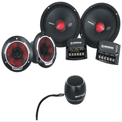Audiosavings Bundle: (2) Memphis Audio SRXP62CV2 SRX Pro 6.5" 250w Component Car Speakers Bundle with (1) Rockville RPB2-BLACK Handheld Wireless Portable Bluetooth Speake (3 Items)