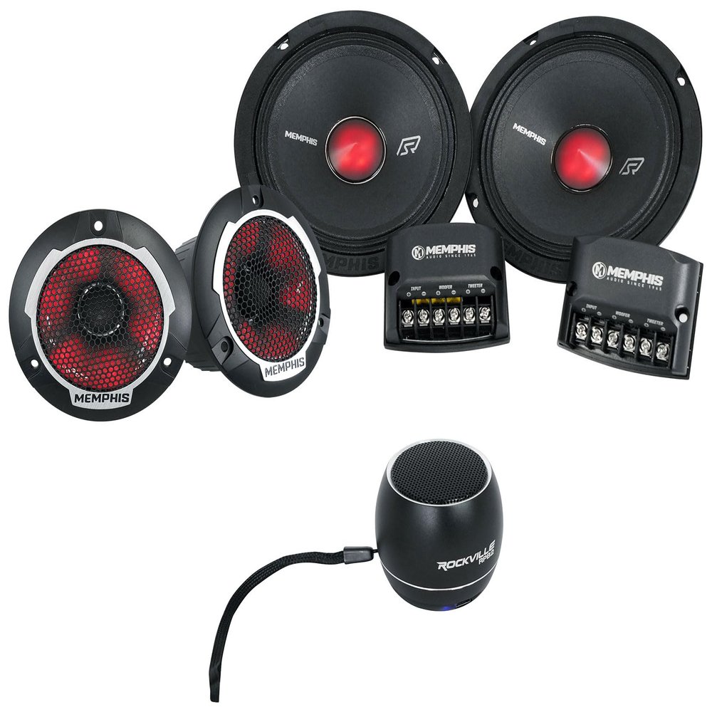Audiosavings Bundle: (2) Memphis Audio SRXP62CV2 SRX Pro 6.5" 250w Component Car Speakers Bundle with (1) Rockville RPB2-BLACK Handheld Wireless Portable Bluetooth Speake (3 Items)