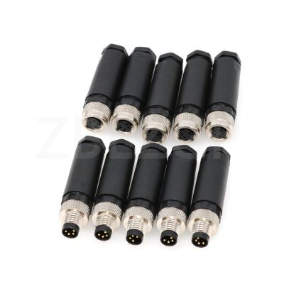 ZBLZGP M8 4Pin Waterproof Connector Male Female Plug Socket Cable Unshielded Screw Threaded Coupling Electrical Connector Field Assembly Wireable Aviation Connector 5Pack