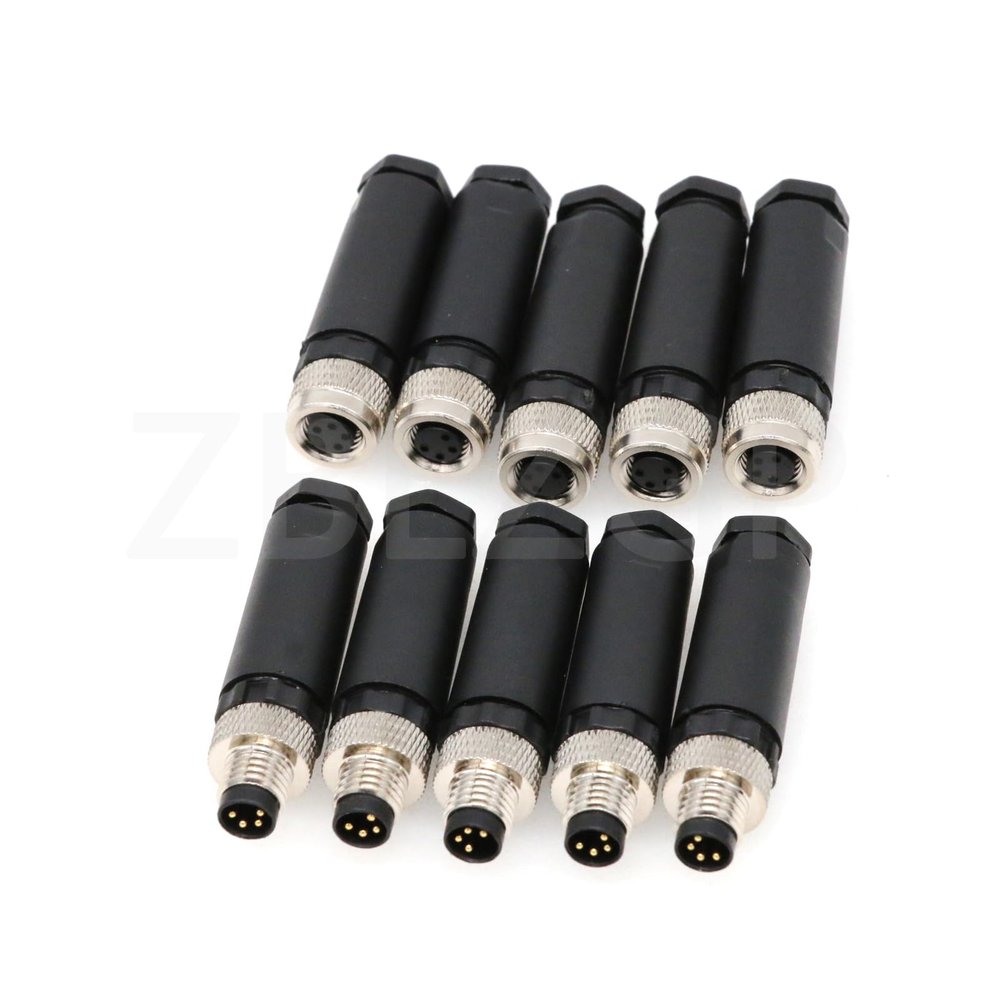 ZBLZGP M8 4Pin Waterproof Connector Male Female Plug Socket Cable Unshielded Screw Threaded Coupling Electrical Connector Field Assembly Wireable Aviation Connector 5Pack