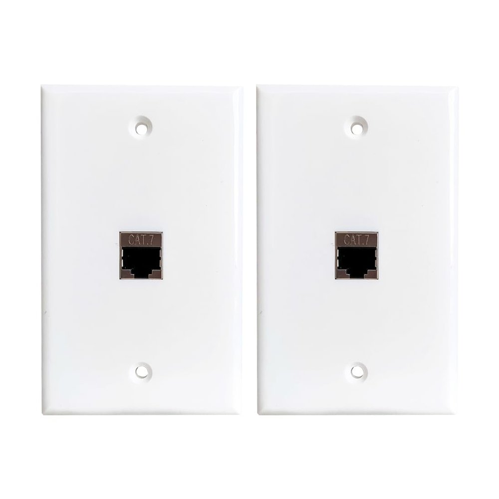 1 Port CAT7 Ethernet Wall Plate Female to Female, Single Gang Shielded CAT 7 Keystone Jack Outlet Cover Plate for CAT8/CAT7/CAT6 Network Cables(2-Pack)