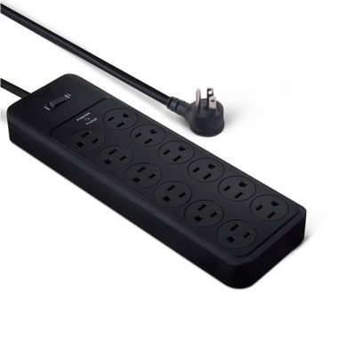 Amazon Basics Surge Protector Power Strip, 12-Outlet, 4000 Joules, 8ft Extension Cord, Rectangle, for Home, Office, Gaming Room, Black