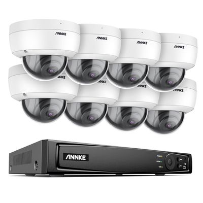 ANNKE PoE Security Camera System, 16CH 12MP 5-in-1 NVR Recorder, 8X 5MP Dome IP Built-in Mic Wired Cams, 2.8mm Lens, AI Motion Detection, Work with Alexa, Support 256GB TF Card (Excluded), NO HDD