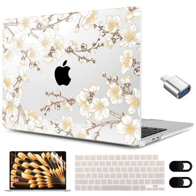 MEEgoodo for M4/M3/M2 MacBook Air 15.3 inch Case 2025 2024 2023, Case Fit Model (A3241/A3114/A2941) for MacBook Air 15 inch, Laptop Hard Shell with Keyboard Cover, Cherry Branches