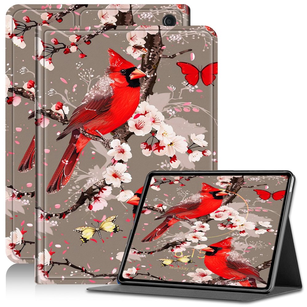 AIRWEE Case for Amazon Kindle Fire 7 (2019/2017/2015) 9th/7th/5th Generation, PU Leather Kindle Fire 7 Case with Adjustable Stand, Auto Wake/Sleep, Red Cardinals