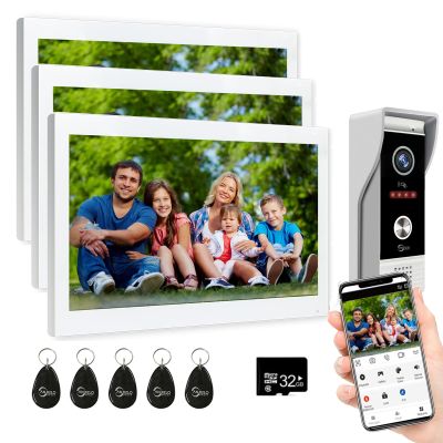 Wired Video Doorbell Apartment Intercom with 1080P Doorbell Camera,3 Unit 10 Inch Full Touch Monitor System,TUYA WiFi Smart Home Video Intercom Door Phone Kits for Villa Home