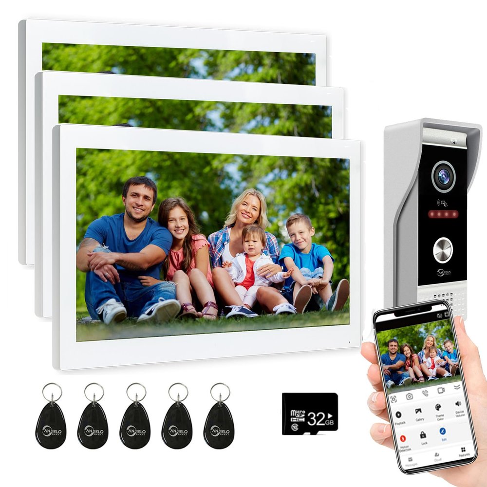 Wired Video Doorbell Apartment Intercom with 1080P Doorbell Camera,3 Unit 10 Inch Full Touch Monitor System,TUYA WiFi Smart Home Video Intercom Door Phone Kits for Villa Home