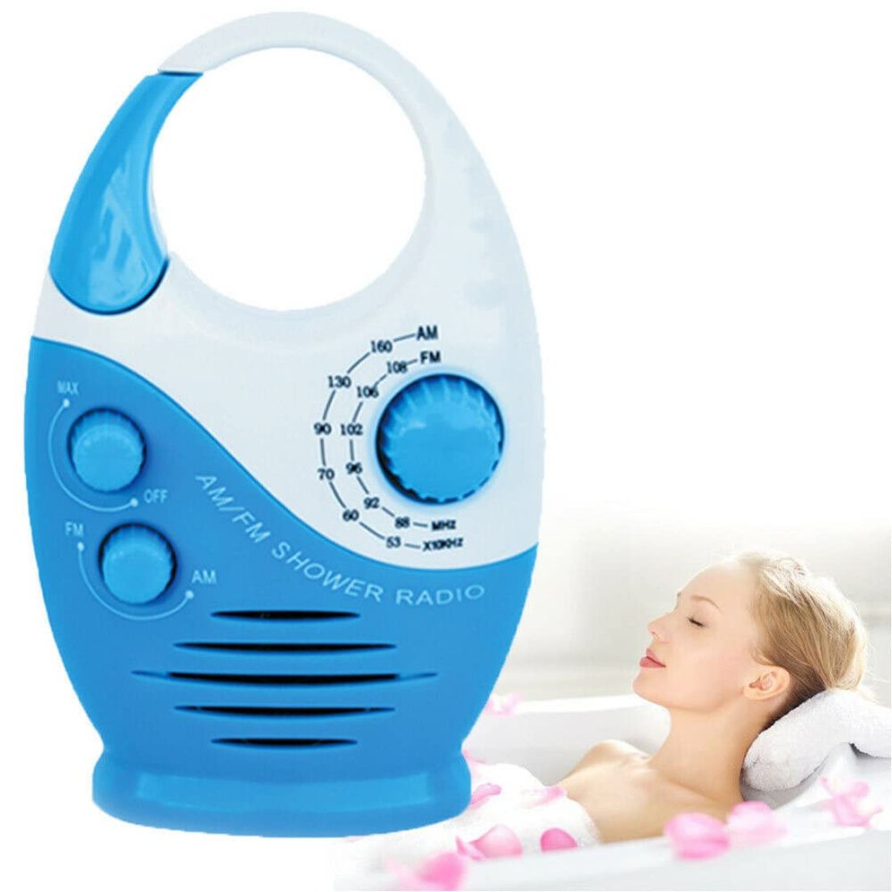 Cndiyald Waterproof Shower Radio Mini AM/FM Shower Radio Resistent Radio Hanging Music Radio Built-in Speaker for Bathroom Outdoor Use(Blue) Suction Cup Hook
