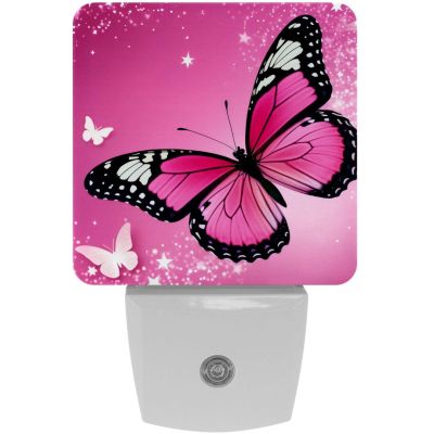 KikandKo 2 Pack Butterflies Night Light for Kids, Pink Butterflies Night Light Plug into Wall, Dusk to Dawn Nightlight for Childrens Room Decor, Christmas Birthday Gifts for Kids, 7.6x7.6cm/3inx3in