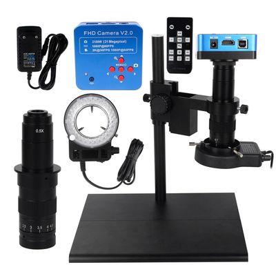 Microscope Kit Microscope Camera 4k HDMI VGA Industrial Digital Video Microscope Camera + 180X C mount Lens + LED Ring Light + Big Stand For PCB Soldering Microscope Lens Adapters ( Color : Large base