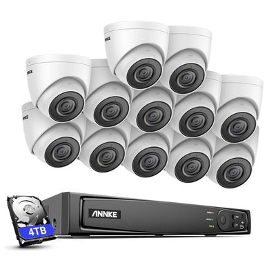ANNKE Security Camera System PoE, 16CH NVR Recorder, 12X 5MP Turret IP Built-in Mic Wired Cams, 2.8mm Lens, AI Motion Detection, Alexa Support, 100ft Night Vision, Support 256GB TF Card, 4TB HDD