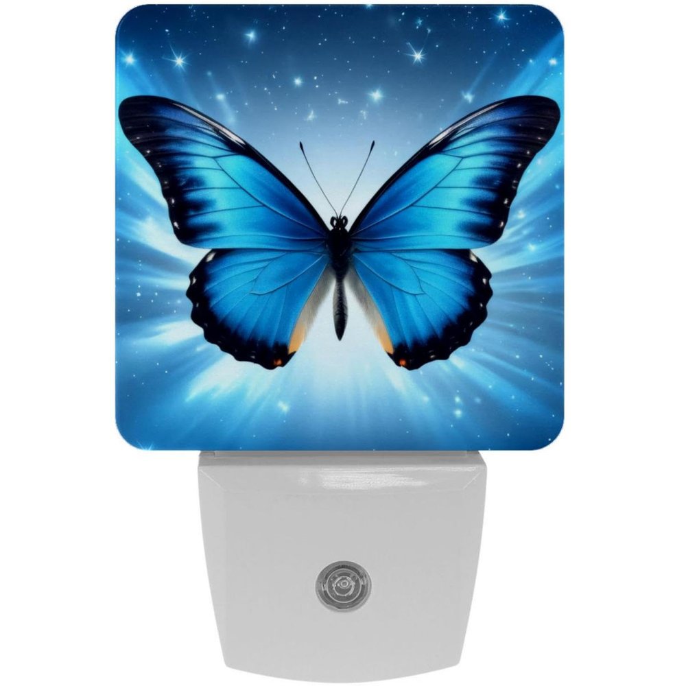 KikandKo 2 Pack Butterflies Night Light for Kids, Blue Butterfly Night Light Plug into Wall, Dusk to Dawn Nightlight for Childrens Room Decor, Christmas Birthday Gifts for Kids, 7.6x7.6cm/3inx3in