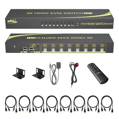 eKL 8 Port HDMI KVM Switch Supports 3.5mm Audio Extractor 4K@60Hz 4:4:4 Hotkeys Swapping 8 in 1 Out 8 PCs Sharing with One Set of Keyboard and Mouse