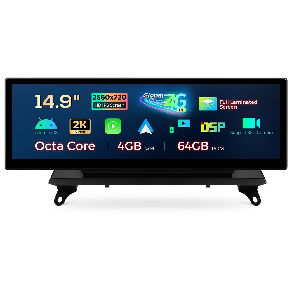 XTRONS 14.9 Inch Android 14 Car Stereo for BMW X5 E70 X6 E71 (2011-2013) CIC System, 2K IPS Touch Screen 4+64GB Global 4G Car Radio GPS Navigation Support Wireless CarPlay Android Auto