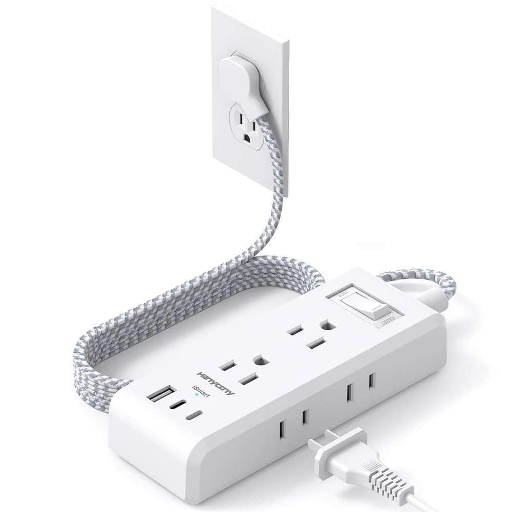 Cruise Ship Essentials, HANYCONY Flat Plug Extension Cord, Power Strip with 6 Outlets 3 USB Ports, 5ft Outlet Extender with Wall Mount No Surge Protector for College Dorm Room Travel Essentials